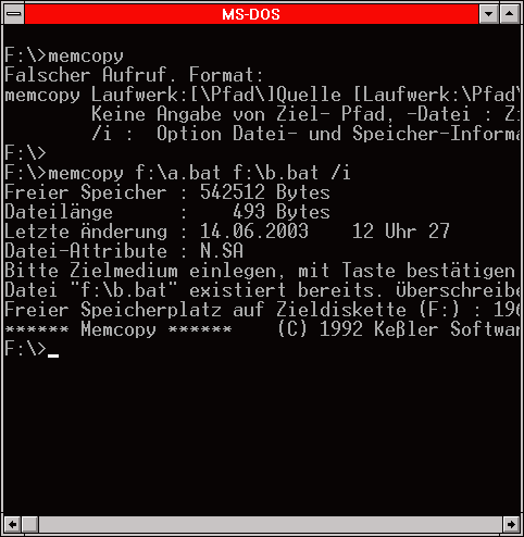 Dimke MemCopy for DOS Screenshot